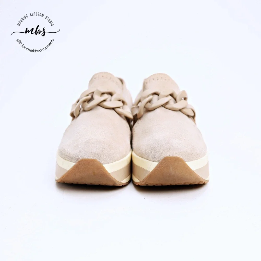 Dolce Vita Jhenee Suede Platform Sneakers Chain Link‎ Cream Pink Women 9.5